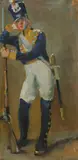 Jan Świerczyński, Piechur ze Szkoły Podchorążych z czasów powstania listopadowego, l. 20-30. XX w., olej, tektura; wym. 36