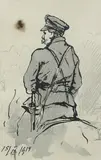 Tadeusz Rybkowski, Żołnierz legionów w siodle, 1919 r., 1919, akwarela, tusz, papier; wym. 38