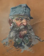 Hans Pinggera, Portret żołnierza austro-węgierskiego – landszturmisty, 1916 r., 1916, pastel, papier; wym. 30
