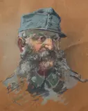 Hans Pinggera, Portret żołnierza austro-węgierskiego – landszturmisty, 1916 r., 1916, pastel, papier; wym. 30