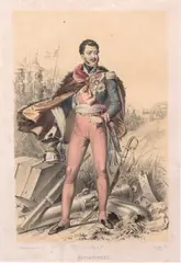 Charles Bour, Portret księcia Józefa Poniatowskiego, według obrazu Henriego Félixa Philippoteaux (1815-1884), wyd. J. Rigo et Cie, Paryż, ok. 1850 r. litografia barwna, papier; wym. komp. 23