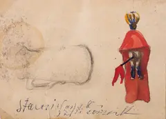 Jan Stanisławski, Chorągiew, dzbanek (praca dwustronna), ołówek, akwarela, papier