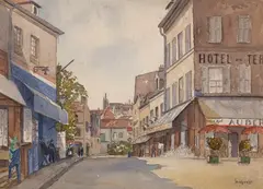 Nathan Grunsweigh, Place du Tertre w Paryżu (praca dwustronna), akwarela, ołówek, papier, 26