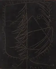 Jerzy Panek, Portret, 1961, 1961, technika własna, drewno, 14