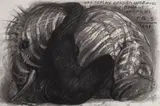 Une Femme dans la Lute avec un Elephant Artificielle, 1994 by Franciszek Starowieyski, 1994, węgiel, kreda, papier, sold Mar 2023