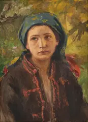 Teodor Axentowicz, Hucułka, olej, płótno naklejone na tekturę