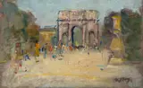 Olga Słomczyńska, Łuk Triumfalny Carrousel w Paryżu, olej, płyta