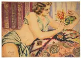 Jan Kazimierz Olpiński, Dziewczyna z różami, 1929 r., 1929, gwasz, akwarela, papier, 59