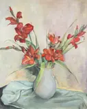 Hilda Ruess-Prinz, Mieczyki w wazonie, olej, płótno