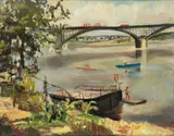 Anna Wojdalińska-Bergerowa, Motyw znad Wisły (Barka na Wiśle), 1968 r., 1968, olej, płótno, 49