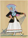 Zofia Stryjeńska, Kobieta w stroju kaszubskim, 1939 r., 1939, pochoir ręcznie kolorowany gwaszem