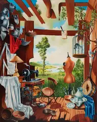 Zbigniew Hinc, Wnętrze z manekinem, 2004, 2004, olej, płótno