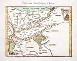 Lorenz Fries, Tabula noua Poloniae, Vngariae, & Russiae, Mapa Europy Środkowej, pochodząca z „Claudii Ptolemaei Alexandrini Geographicae Enarrationis”, wyd. Caspar Trechsel, Wiedeń, 1541 drzeworyt kolorowany