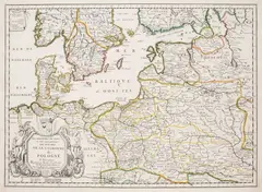Pierre Duval, Les Royaumes du nort ou sont principalement…, Mapa ziem Rzeczpospolitej, Paryż, ok. 1666 miedzioryt kolorowany liniowo w epoce, 40