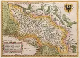 Abraham Ortelius, Silesiae Typus descriptus et editus…, Mapa Śląska według Martina Heilwiga, Antwerpia, 1561miedzioryt kolorowany