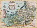 Gerardus Mercator, Prussia, Mapa Prus, wyd. Johannes Janssonius, Amsterdam, 1631; na verso tekst w języku niemieckimmiedzioryt kolorowany, wym. 14