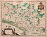 Willem Janszoon Blaeu, Silesia Ducatus, Mapa Śląska według Martina Helwiga, pochodząca z "Theatrum orbis terrarum", Amsterdam, 1635; na verso tekst w języku niderlandzkimmiedzioryt kolorowany, 38