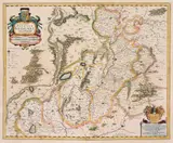 Jodocus Hondius I, Ducatus Silesiae Glogani vera delineatio…, Mapa Księstwa Głogowskiego, Amsterdam, 1655; na verso tekst w języku niemieckim miedzioryt kolorowany w epoce, wym. 38