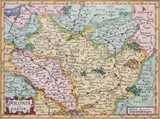 Petrus Kaerius, Polonia et Silesia, Mapa Polski i Śląska, pochodząca z „Atlas Minor”, wyd. Joannes Janssonius, Amsterdam, 1651; na verso tekst w języku niemieckimmiedzioryt kolorowany, 14