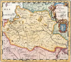 Jacobus Harrewijn, Estats de la Couronne de Pologne, Mapa ziem Rzeczpospolitej, wyd. Jacques Peeters, Antwerpia, 1692miedzioryt kolorowany