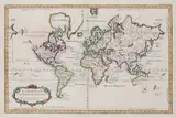 Jacques Nicolas Bellin, Carte Réduite du Globe Terrestre l' Echelle de Lieues pour mesurer…, Mapa świata pochodząca z “Le Petit Atlas Maritime Recueil de Cartes…”, 1764 miedzioryt kolorowany