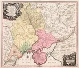 Matthäus Seutter, Theatrum belli Rußorum Victoriis illustratum sive Nova et accurata Turcicarum…, Mapa dolnego biegu Donu, Dniepru i Dniestru, Augsburg, po 1741 miedzioryt kolorowany w epoce