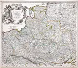 Johann Baptist Homann, Regni Poloniae Magnique Ducatus Lithuaniae…, Mapa ziem Rzeczpospolitej, stan trzeci z pierwszej płyty, wyd. Johann Baptist Homann, Norymberga, 1707 miedzioryt kolorowany liniowo, 49