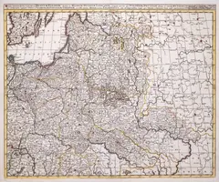 Gerard i Leonard Valck, Regnum Poloniae divisum in Magnum Ducatum Lithuaniae…, Mapa ziem Rzeczpospolitej, wyd. Gerard i Leonard Valck, Amsterdam, 1710 miedzioryt kolorowany liniowo, 49