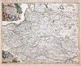 Alexis Hubert Jaillot, Estats de la Couronne de Pologne, Mapa ziem Rzeczpospolitej, stan drugi, wyd. Pieter Mortier, Amsterdam, 1696 miedzioryt kolorowany w epoce, wym. mapy 48