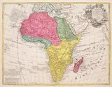 Tobias Lotter, Africa Concinnata Secundum Observationes..., Mapa Afryki według Guillaume’a de l’Isle’a, Augsburg, po 1757 miedzioryt kolorowany w epoce, 45