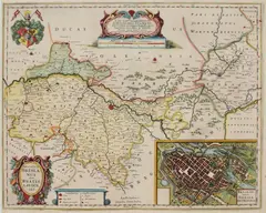 Joannes Janssonius, Ducatus Breslanus sive Wratislaviensis, Mapa Księstwa Wrocławskiego z planem Wrocławia, Amsterdam, 1639 miedzioryt kolorowany, 40