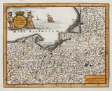 Heinrich Niderndorf, Regni Prussiae accurata delineatio, Mapa Prus pochodząca z “Tabulae Geographicae ...”, Würzburg, 1739 miedzioryt kolorowany