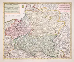 Isaak Tirion, Nieuwe Kaart van t’ Koninkryk Poolen…, Mapa ziem Rzeczpospolitej pochodząca z “Nieuwe en Boknopte Hand – Atlas”, stan drugi, wyd. Isaak Tirion, 1734 miedzioryt kolorowany w epoce, 29
