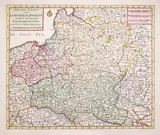Isaak Tirion, Nieuwe Kaart van t’ Koninkryk Poolen…, Mapa ziem Rzeczpospolitej pochodząca z “Nieuwe en Boknopte Hand – Atlas”, stan drugi, wyd. Isaak Tirion, 1734 miedzioryt kolorowany w epoce, 29