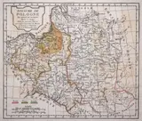 Robert de Vaugondy, Royaume de Pologne, stan trzeci, wyd. Charles-Francois Delamarche, Paryż 1795 miedzioryt kolorowany w epoce