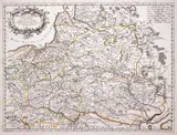 Giovanni de Rossi, Stati della Corona di Polonia…, Mapa ziem Rzeczpospolitej pochodząca z „Mercurio Geographico”, stan pierwszy, wyd. Giovanni de Rossi, Giacomo C. di Vignola, Rzym, 1678 miedzioryt kolorowany liniowo, 43