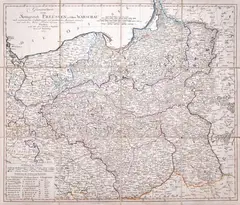 Daniel Friedrich Sotzmann, Generalkarte von Königreich Preussen, u. d. hertz Warschau, Mapa ziem Rzeczpospolitej, prawdopodobnie stan drugi, wyd. Schneider Buchhandlung, Norymberga, 1811 miedzioryt kolorowany liniowo, papier naklejony na płótno, wym. mapy 58