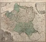 Tobias Mayer, Mappa geographica Regni Poloniae ex novissimis..., Mapa ziem Rzeczpospolitej, pierwsza płyta, wyd. Spadkobiercy Homanna, Norymberga, 1750 miedzioryt kolorowany