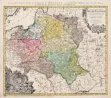 Tobias Mayer, Mappa Geographica Regni Poloniae…, Mapa ziem Rzeczpospolitej, 1757, stan czwarty z trzeciej płyty, wyd. Spadkobiercy Homanna, Norymberga, 1773 miedzioryt kolorowany, 49