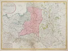 Robert Sayer, A new map of the Kingdom of Poland, Laurie & Whittle, stan trzeci, Londyn 1799 mapa pochodząca z „A new universal atlas” miedzioryt kolorowany