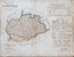 Juliusz Kolberg, Mappa jeneralna województwa krakowskiego, Warszawa, 1827litografia kolorowana, papier naklejony na płótno; wym. arkusza 42