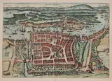 Frans Hogenberg Georg Braun, Alten Stettin, Widok Szczecina pochodzący z „Civitates orbis terrarum", t. IV, Kolonia 1572-1618; na verso tekst w języku łacińskim akwaforta kolorowana