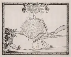 Ichnographia Posnaniae, Metropolis… by Erik J. Dahlberg, Plan Poznania podczas potopu szwedzkiego, pochodzący z dzieła S. Pufendorfa „De Rebus a Carolo Gustavo”, Norymberga, 169, sold Feb 2023