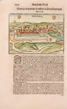 Sebastian Münster, Danzich, Widok Gdańska pochodzący z dzieła „Cosmographie”, 1628 drzeworyt kolorowany, wym. widoku 12