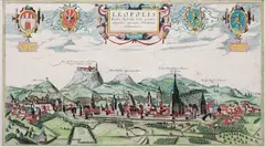 Frans Hogenberg Georg Braun, Leopolis Russice Australis urbs primaria…, Widok Lwowa od strony zachodniej, 1617miedzioryt kolorowany