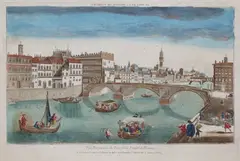 Jacques Chereau, Vüe Perspective du Pont de la Trenité de Florence, Widok Florencji, XVIII w.miedzioryt kolorowany, 28