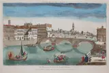Jacques Chereau, Vüe Perspective du Pont de la Trenité de Florence, Widok Florencji, XVIII w.miedzioryt kolorowany, 28