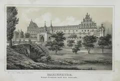 Marienburg. Haupt-Eingang nach dem Schlosse. by C. A. Mann, Widok Zamku w Malborku, zakład litograficzny C.G. Kanter in Marienwerder, 1855 litografia tonowana, wym. widoku 11, sold Feb 2023