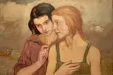 Dwie dziewczyny by Wlastimil Hofman, olej, płyta, 46, sold Jan 2023