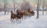 Czesław Wasilewski, Zimowa sanna, olej, płótno